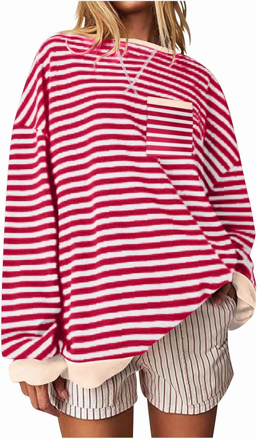 ZDRZK Striped Oversized Sweatshirt Women Long Sleeve Star Graphic Tee Shirts Crewneck 2024 Fall Loose Pullover Clothes