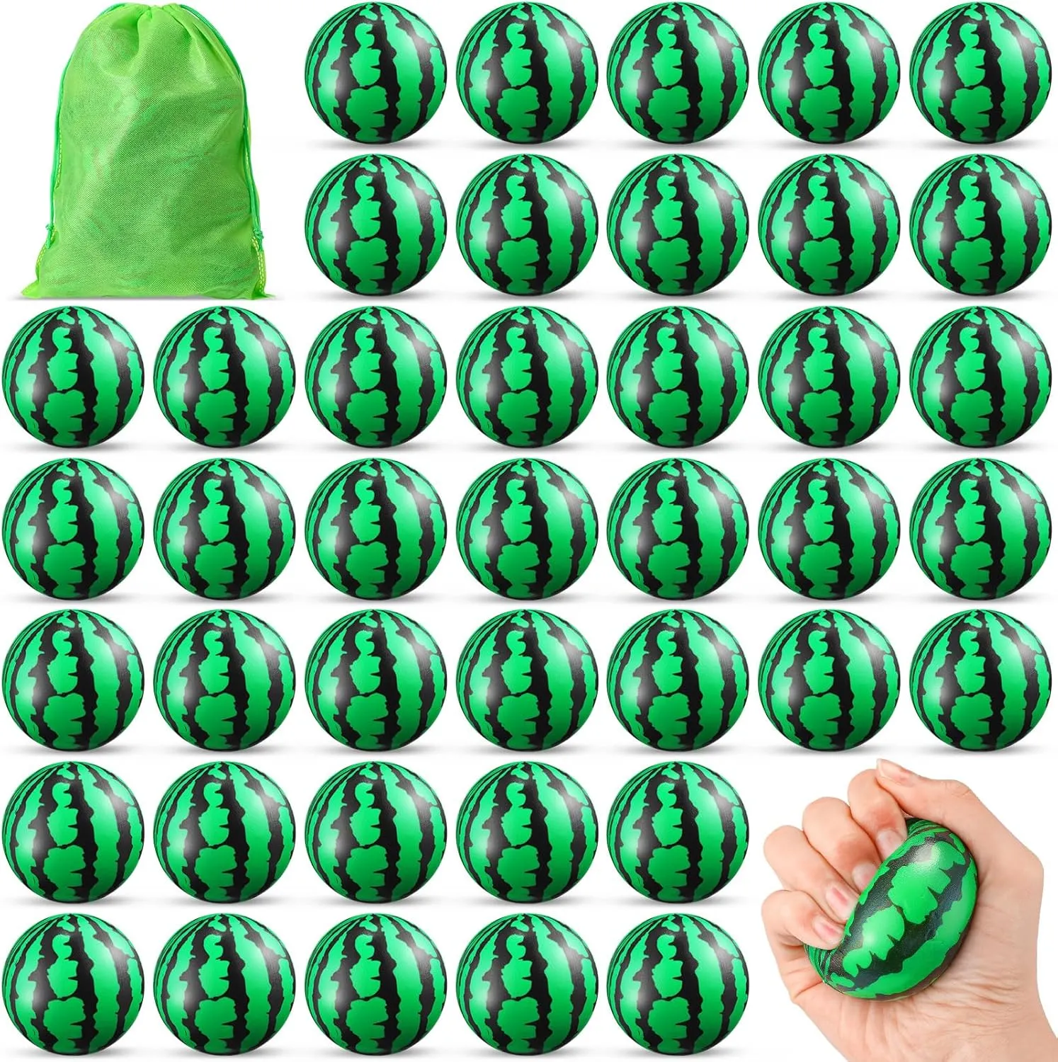Zhanmai 100 Pcs Watermelon Stress Balls 2.5 Inch Foam Balls Stress Reliever Hand Toys Party Favors Summer Beach Pool Toys with Bag for Teens Adults Stress Relief School Carnival Party Supplies