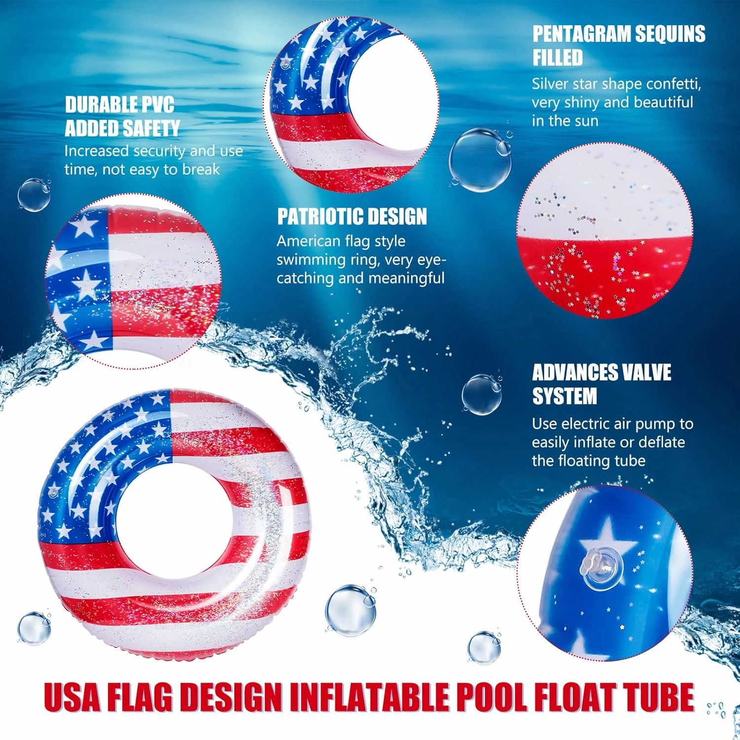 Zhanmai Patriotic Inflatable Pool Float Tube Cool USA Flag Design Water Swimming Ring Floaties Inflatable Tube Pool Tubes Water Swimming Ring Pool Floaties for Beach Lake Pool, 36 Lnch(2 Pieces)