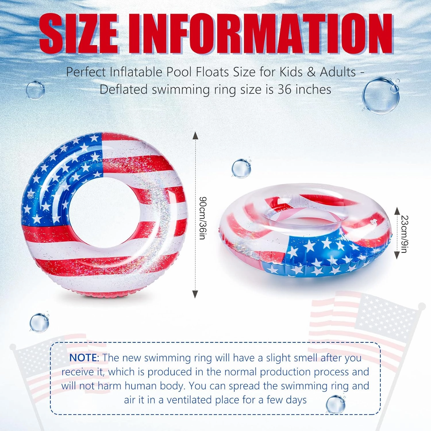 Zhanmai Patriotic Inflatable Pool Float Tube Cool USA Flag Design Water Swimming Ring Floaties Inflatable Tube Pool Tubes Water Swimming Ring Pool Floaties for Beach Lake Pool, 36 Lnch(2 Pieces)