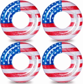 Zhanmai Patriotic Inflatable Pool Float Tube Cool USA Flag Design Water Swimming Ring Floaties Inflatable Tube Pool Tubes Water Swimming Ring Pool Floaties for Beach Lake Pool, 36 Lnch(4 Pieces)