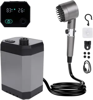 Zunate Portable Outdoor Shower, 12000mAh USB Rechargeable Camping Shower with LED Display Power Bank, IPX7 Water proof, Adjustable Spray Modes for Camping, Hiking, Pet Bath, RV, Beach