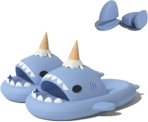 Zureto Shark Slides with 3D Funny Fins, Unisex Cloudy Shark Slippers, Eva Open Toe Shower Pool Beach Shoes
