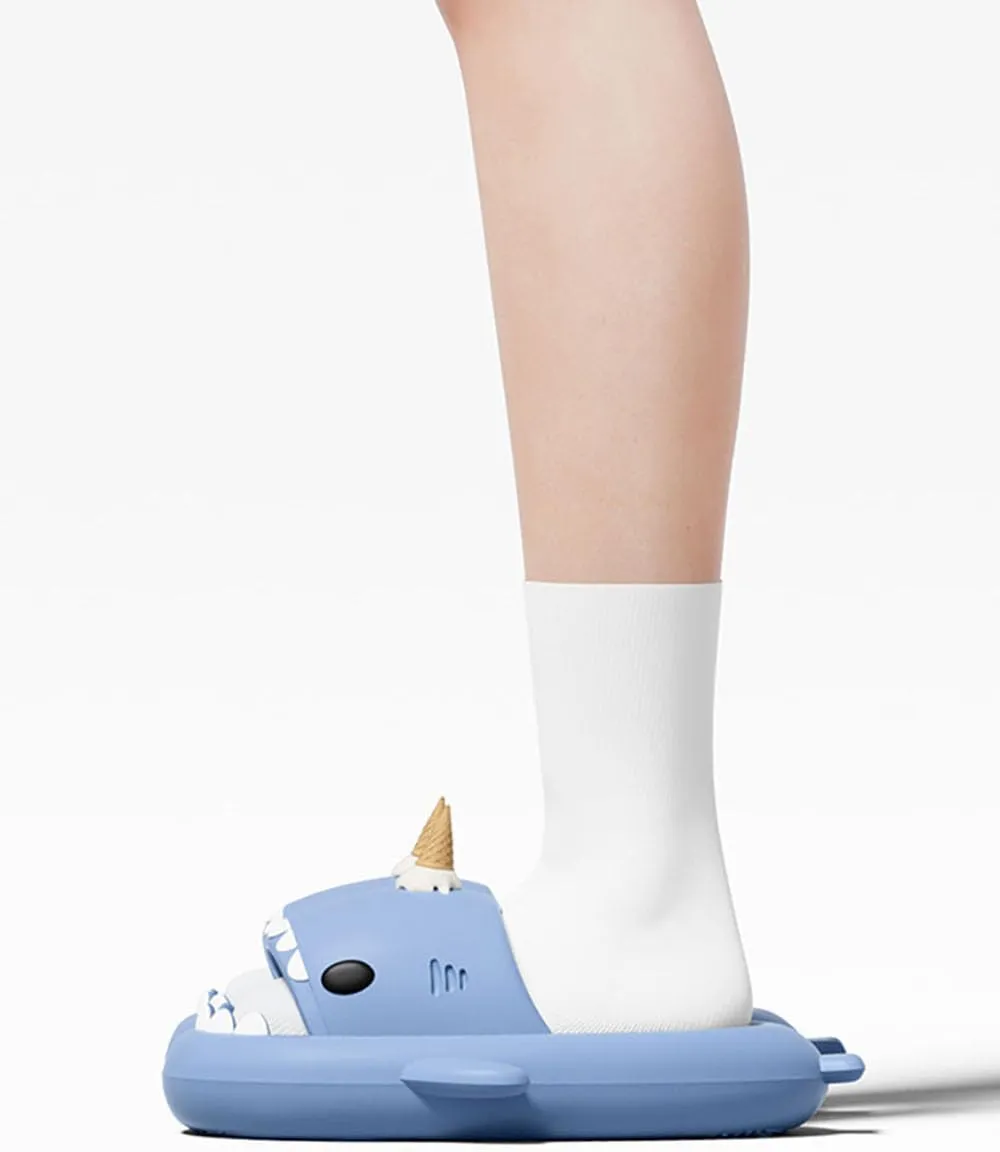 Zureto Shark Slides with 3D Funny Fins, Unisex Cloudy Shark Slippers, Eva Open Toe Shower Pool Beach Shoes