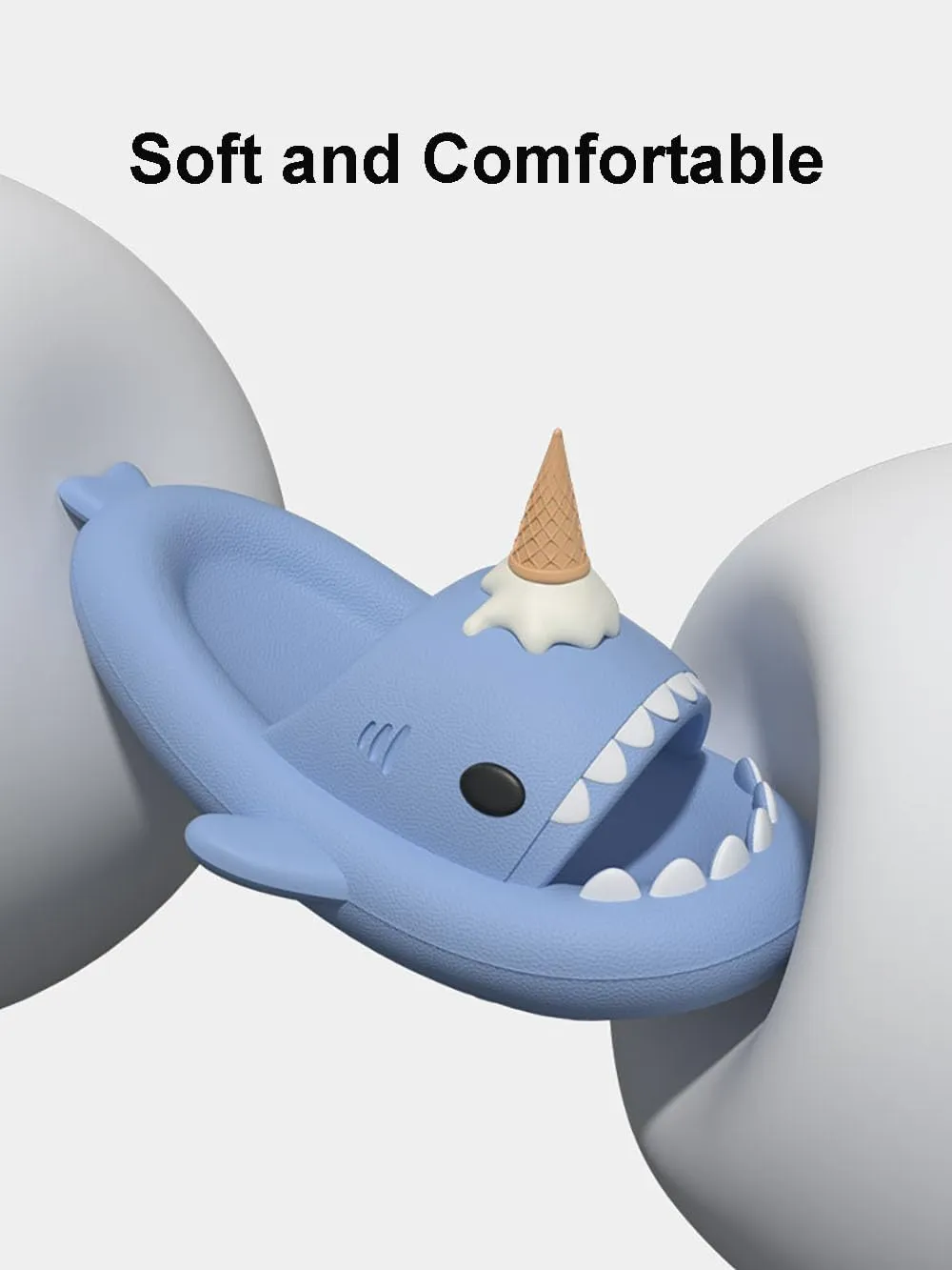 Zureto Shark Slides with 3D Funny Fins, Unisex Cloudy Shark Slippers, Eva Open Toe Shower Pool Beach Shoes