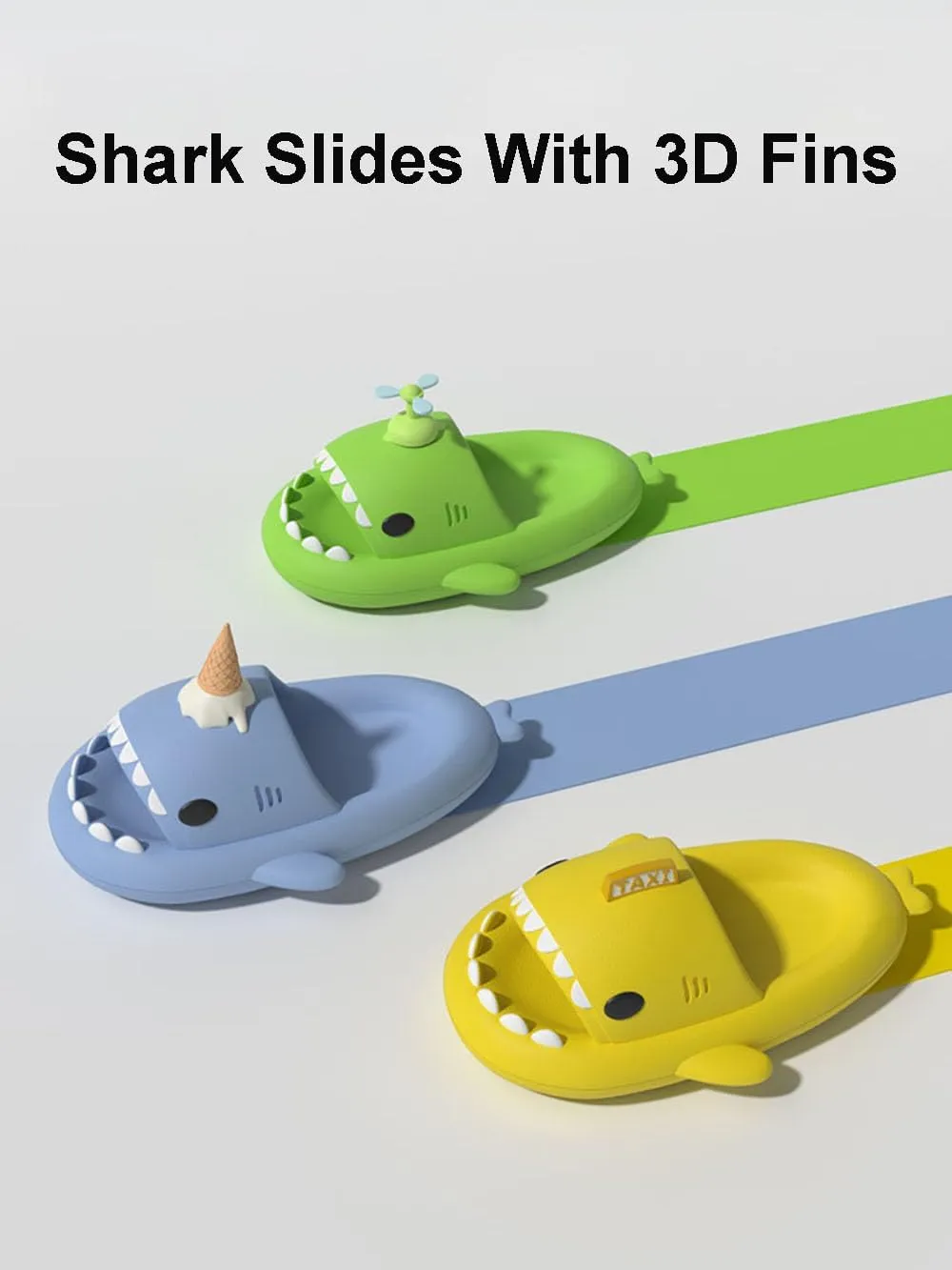 Zureto Shark Slides with 3D Funny Fins, Unisex Cloudy Shark Slippers, Eva Open Toe Shower Pool Beach Shoes
