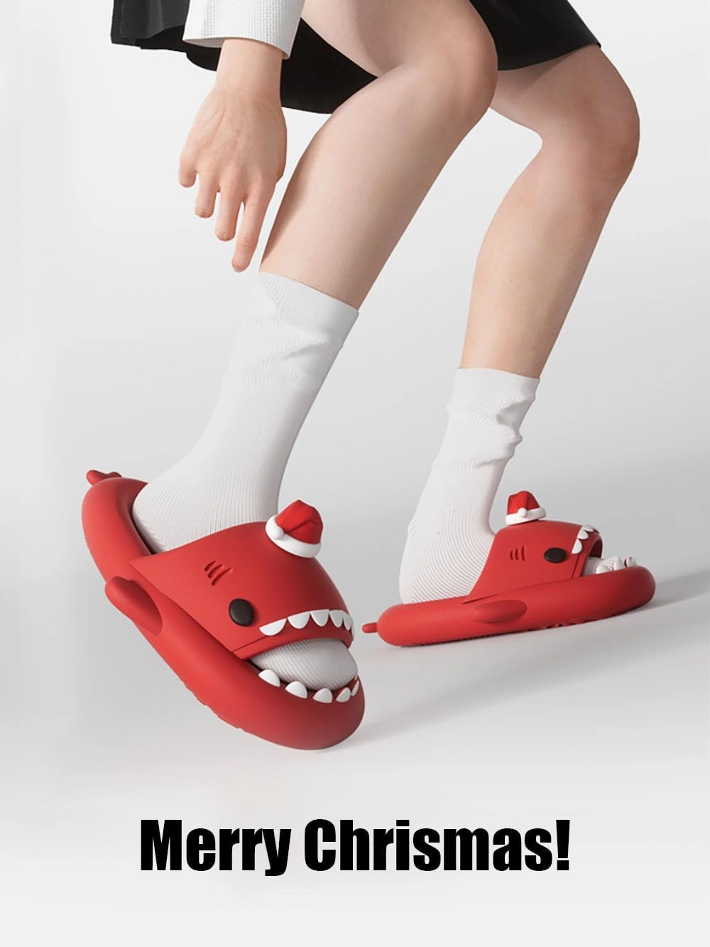 Zureto Christmas Edition Shark Slides, Cloud Shark Sandals 3D Cartoon Christmas Shark Slippers for Women Men