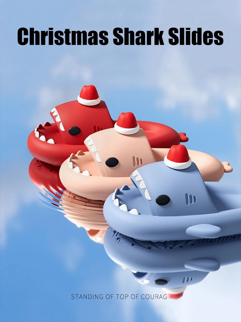 Zureto Christmas Edition Shark Slides, Cloud Shark Sandals 3D Cartoon Christmas Shark Slippers for Women Men