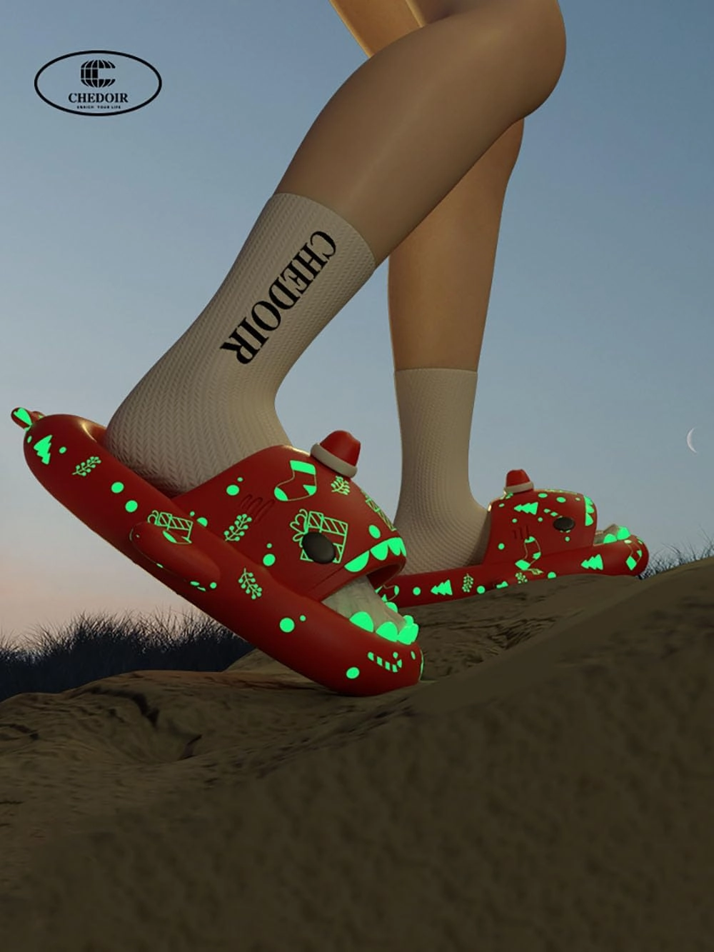 Zureto Christmas Edition Shark Slides, Cloud Shark Sandals 3D Cartoon Christmas Shark Slippers for Women Men